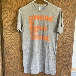 Tultex Heather Gray Tee Someone in Kansas City Loves me Orange Print